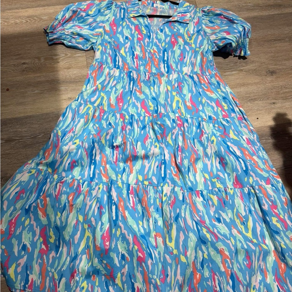 Blue Multi-Color Printed Maxi Dress - Lightweight Tiered Style